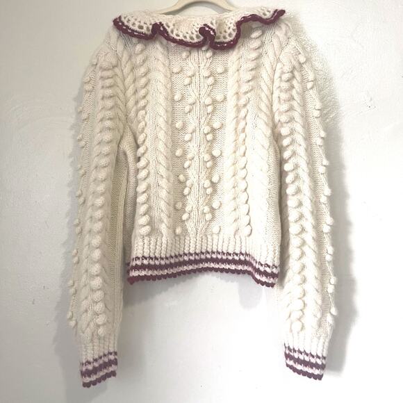 DOEN Rare Valentina Alpaca Peter Pan Collar Pom Pom Pullover Sweater Size XL - Picture 6 of 16